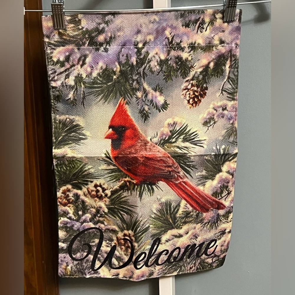 Red Cardinal Welcome Canvas Double Sided Garden Flag 12 x 18 in